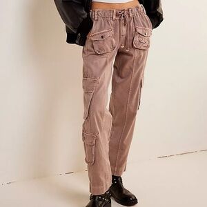 Free People Pink and Tan Straight Leg Pants